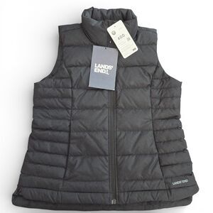 Lands End Quilted Feather Down 600 Puffer‎ Vest Size XS Petite Jacket Black NEW
